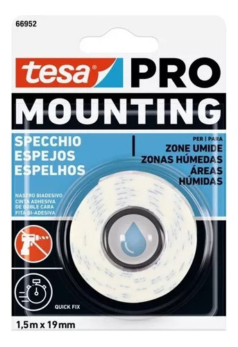 Cinta adhesiva doble faz Tesa Mirror Mounting color blanco 1.5m x 19mm