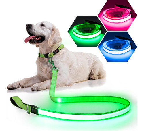 Pzrlit Correa Para Perro Con Luz Led, Correa De Nailon Refle