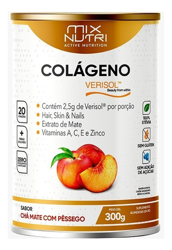 Colágeno Verisol 300g Mix Nutri Chá Mate Com Pessego