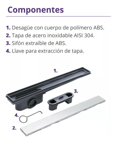 Imagen 4 de 9 de Rejilla Lineal 45 Desague Ciego Acero Inoxidable Baño Ducha