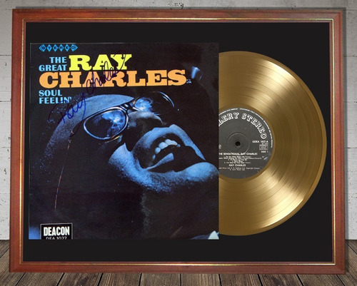 Ray Charles Soul Feelin' Tapa Lp Firmada Y Disco Oro Cuadro