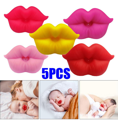 #5pcs Chupete De Silicona Divertido Bebé Labios Rojos Chupet