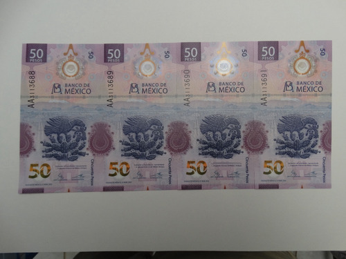 4 Billetes De 50 Pesos 'ajolote' Serie A A Consecutiva.
