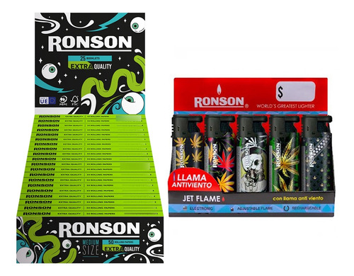 Pack Cajas Papelillos Ronson Extra Quality + Jet Flame High