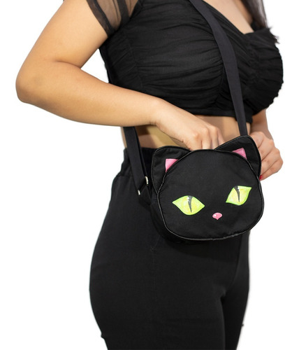 Imagen 10 de 10 de Bolso Tipo Cross Body En Forma De Gato Color Negro