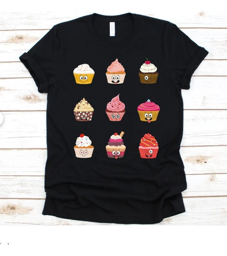 Polera Unisex Pastelera Cupcakes Tortas Algodon Estampado