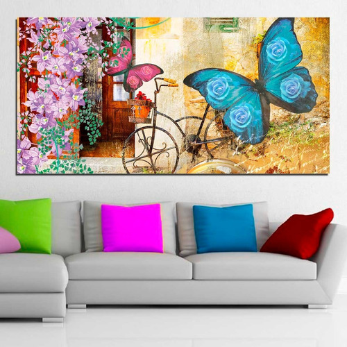 Cuadros Decorativos Bicicleta Mariposas Vintage (120x60 Cm)