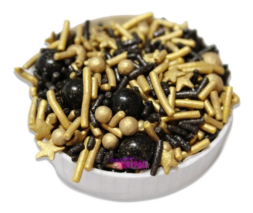 Granillo Perla Comestible Confeti Dorado Y Negro Mix Glamour