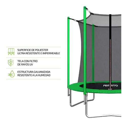 Imagen 2 de 10 de Cama Elastica Con Red Protectora Femmto 1.85 Metros 120 Kg