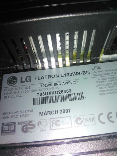 Monitos LG Flatron L192ws, Para Repuestos. Pantalla Mala.