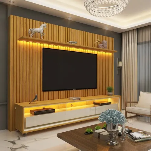 Rack com Painel Gelius para TV até 85", com LED, Rodízios e 3 Gavetas - R$ 2.034,99