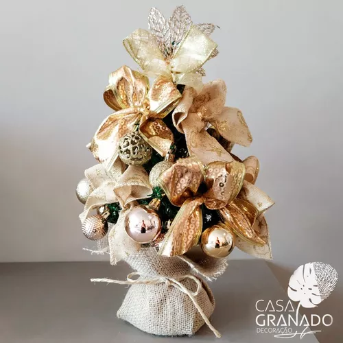 Árvore De Natal Decorada Pequena Rose Gold 47cm Vai Montada