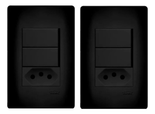 Kit 2 Conjunto Interruptor Duplo + Tomada 10a Preto Fame