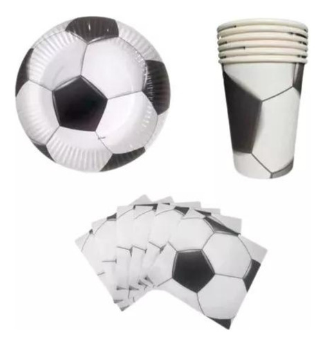 Kit Descartable Platos Vasos Servilletas Futbol Cotillon