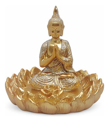 Incensário Vareta Buda Dourado Brilhante Meditando 8 Cm