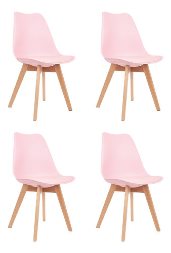 Sillas Tulip Eames Gardenlife Rosa Con Almohadon Set X4