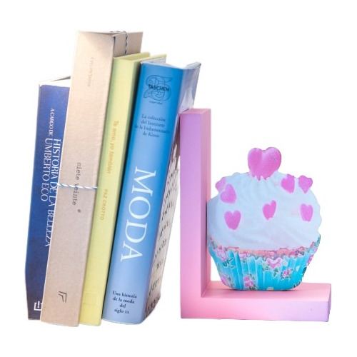 Set X2 Sujetalibros De Madera Rosa Cupcake 18x9x13 Cm