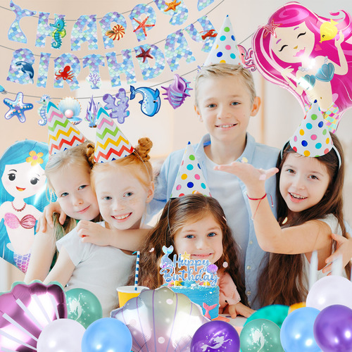 Número 6 Kit de Globos de Sirena para Decoración de Cumpleaños de Niños con Globos Metálicos