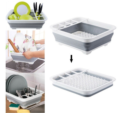 Secaplatos Escurridor Silicona Plegable Platos Vajilla Piu Color Blanco Con Gris