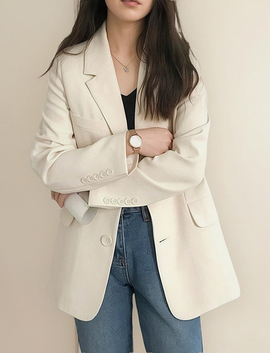 P Blazer Manga Larga Informal Mujer Corte Holgado