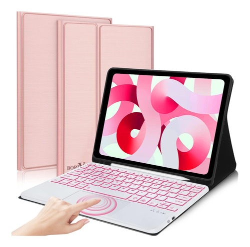 Funda C/teclado Boriyuan iPad Air 5g/4g 10.9 Rose Gold