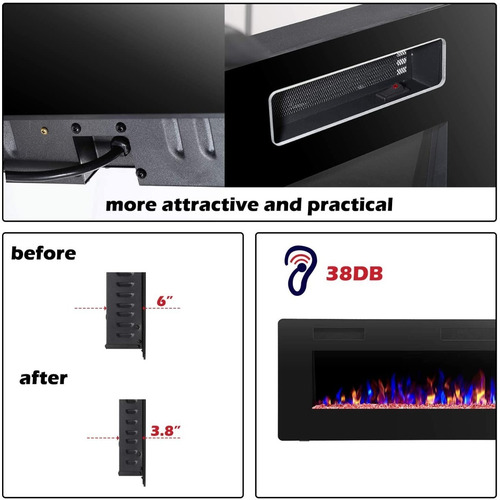 Chimenea Eléctrica Empotrable De Pared 50 PuLG. Calentador