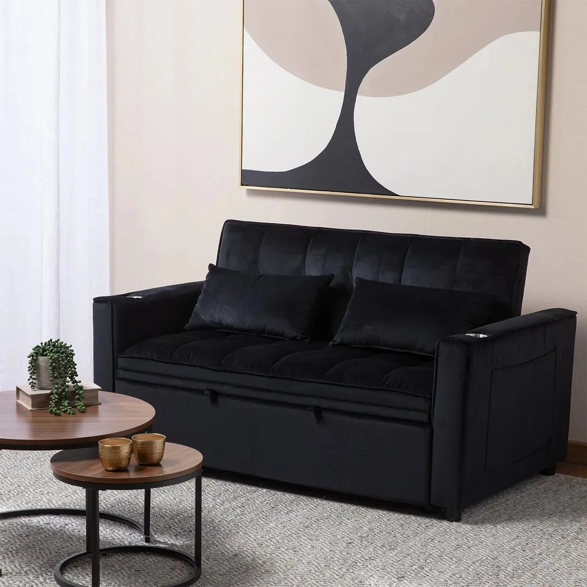 Sofá Cama 2 Cuerpos Moderno Dallas Kmp1 Negro Liso