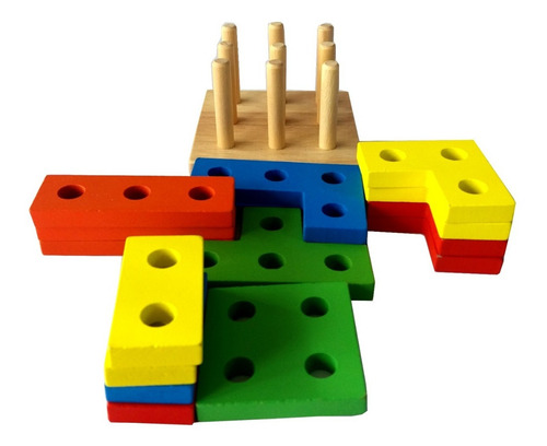 Juego Torre Geometrica Madera Didáctica Ingenio Romopecabeza
