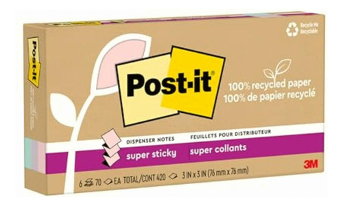 Post-it Notas Superadhesivas De Papel 100% Reciclado, 2