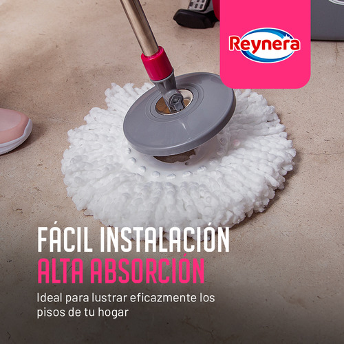 Gira Mop Trapeador Microfibra Y Cubeta + 2 Repuesto Reynera Color Magenta
