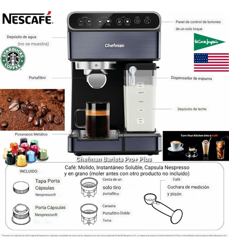 Cafetera Semi Automatica Barista Pro+ Plus Capsula Nespresso