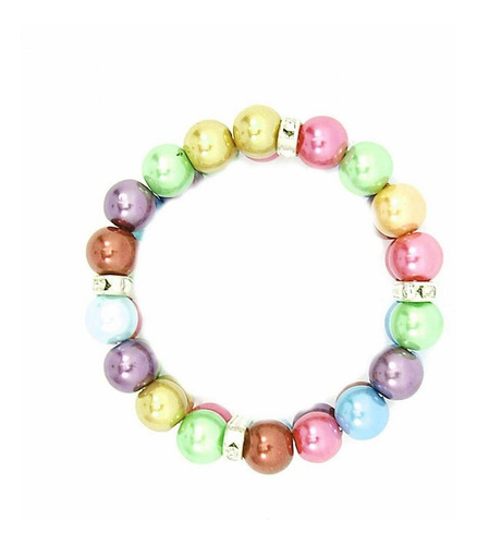 Pulseira Pérolas Coloridas Duas Voltas Com Strass