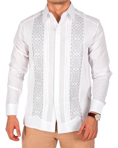 Guayabera Yucateca Bordada En Punto De Cruz. Mod. Dzidzantún