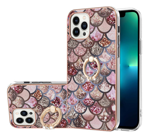 Funda Para Teléfono Motorola Series Sparkling Imd Con Agarre Giratorio Para Los Dedos, Balanzas De Colores Y Patrón De Escamas Rosas