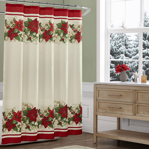 Elrene Home Fashions Cortina Ducha Baño Tela Pascua Roja 70