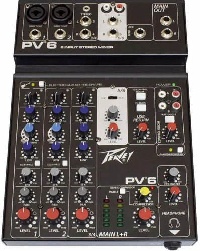Consola Sonido Mixer Peavey Pv6 Usb 6 Canales Mic Eq Phantom