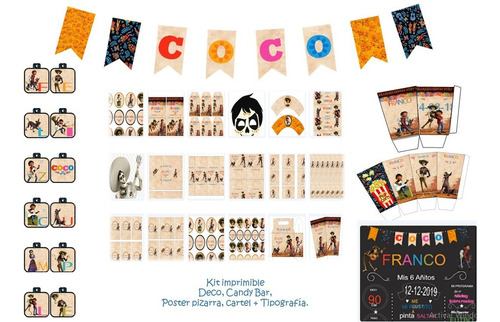 Kit Imprimible Invitaciones Candy Bar Png / Coco