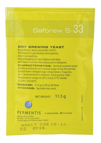 Fermentis Safale S-33 Beer/ale Yeast Cerveza Artesanal Clara