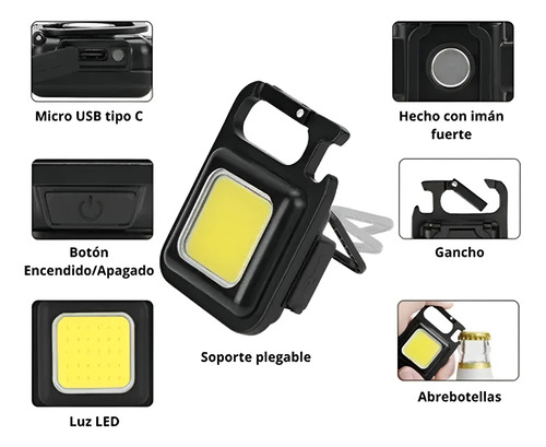 Lampara Mini 800 Lumens Iman Usb Tipo C Llavero Destapador