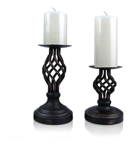 Polarpra Black Pillar Candle Soporte Metal Vintage For 2