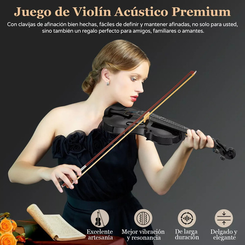 Violin Acustico 4/4 Profesional Con Estuche Y Arco Y Accesorios Color Negro AMOLORIA