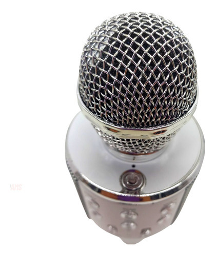 Micrófono Bluetooth para karaoke que cambia la voz, caja de sonido, luz LED plateada