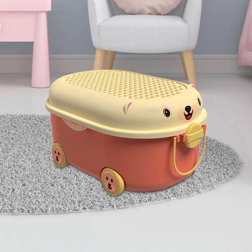 Caja De Almacenamiento De Juguetes Con Ruedas, Rosa