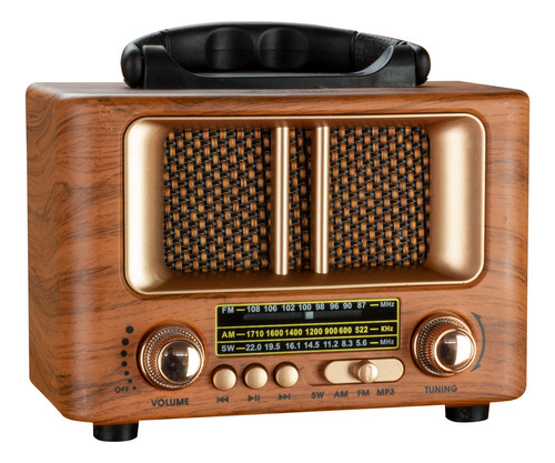 Radio Am Fm Sw Portatil Bateria Vintage Retro Bluetooth Usb Cor Madeira