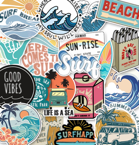 Pack 20 Stickers De Surf Para Termo, Mate, Compu
