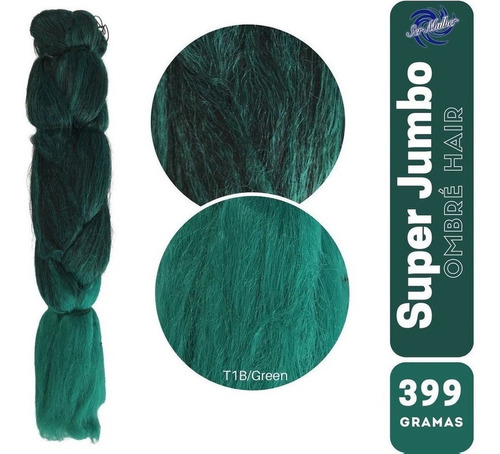 Jumbo Para Tranças Box Braids Cores Ombré Hair Ser Mulher Cor T1B/Green Preto/Verde