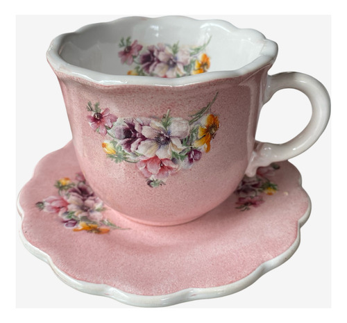 Juego De Te En Ceramica Decorado A Mano Rosa Floreado