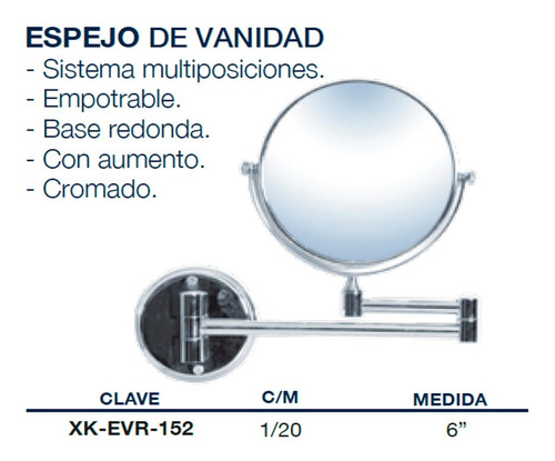 Imagen 3 de 6 de Espejo De Vanidad 6 Pulgadas Doble Cara Aumento Retráctil