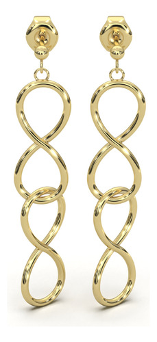 Arete Pendiente Doble Infinito Oro 10k Kilates Dama Italiano