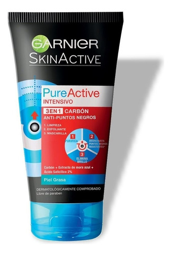 Gel Exfoliante Garnier Pure Active 3 En 1 Carbón X 150 Ml